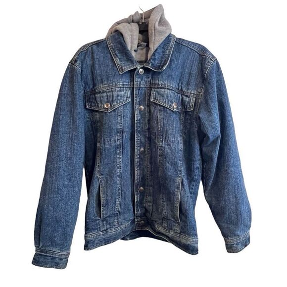 Route 66 Hooded Heavyweight Denim Trucker Jacket Medium Blue Gray Size Small - Picture 1 of 10